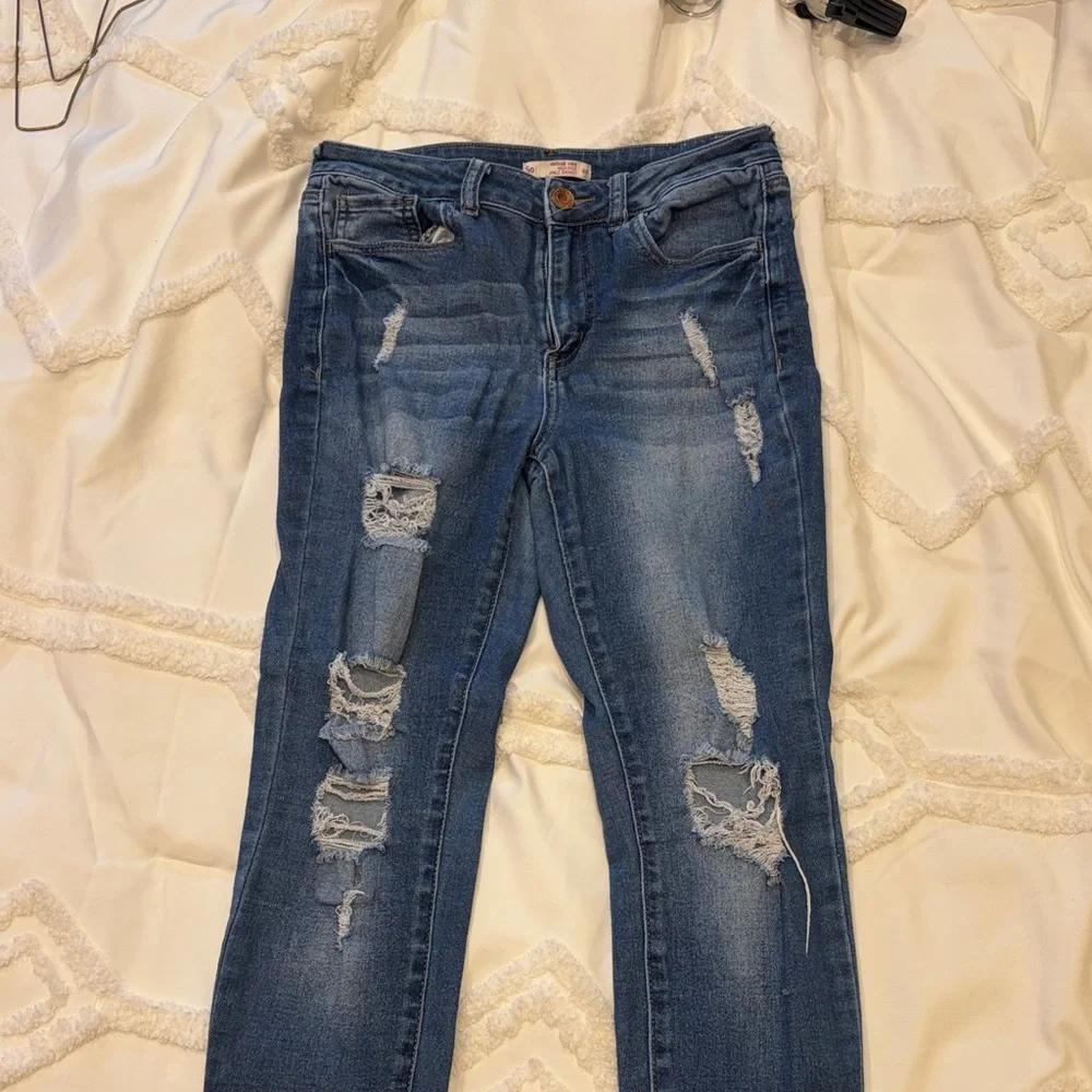 SO Juniors Vintage Vibe High Rise Ankle Skinny Jeans Blue Distressed Size 9/29W - Picture 1 of 14